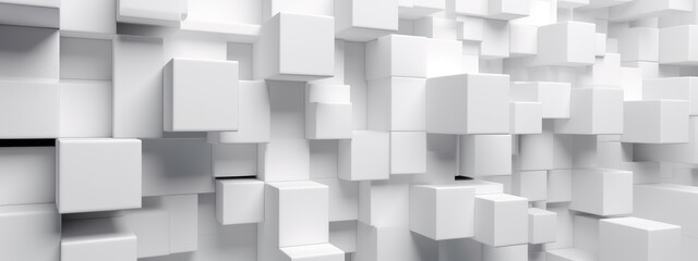 White modern abstract background, white geometric shapes banner, blocky style. Generative AI. 