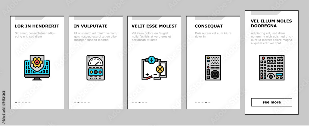 Poster engineering tool work wrench onboarding icons set vector