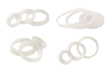 Set of onion rings isolated on white