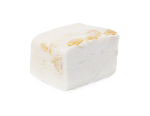 Piece of delicious nougat on white background