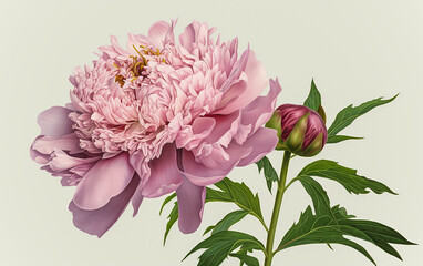 peony, strong texture flower iIllustration paintings,, fine brushwork,  Generative AI
