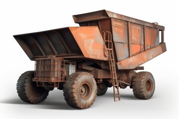 Obraz premium an old rusty dump truck isolated on a white background. Generative AI