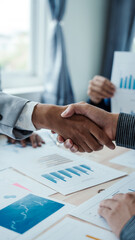 Team of male bookkeepers people working with balance sheet to analyze problems and find solutions to develop business organization and company's stock market system. Common stock and preferred stock