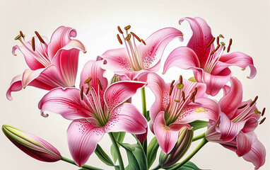 Lily, strong texture flower iIllustration paintings,, fine brushwork,  Generative AI
