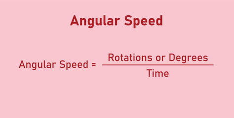 Angular velocity formula in physics. Vector illustration isolated on red background.