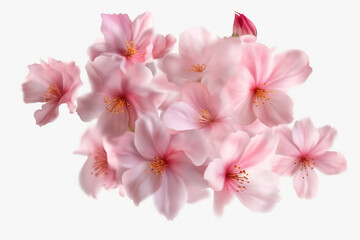 Cherry blossom petals, japanese sakura flowers isolated on white background
