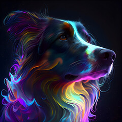 Portrait of a dog with multicolored hair on a black background