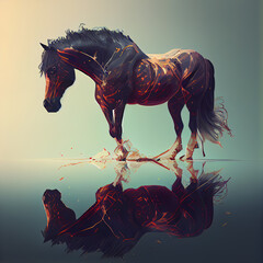 Horse in the water. Illustration on a gray background.