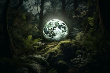 Bright full moon casting light on a dense forest. Generative AI