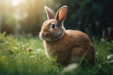 Adorable bunny in a lush meadow. Generative AI