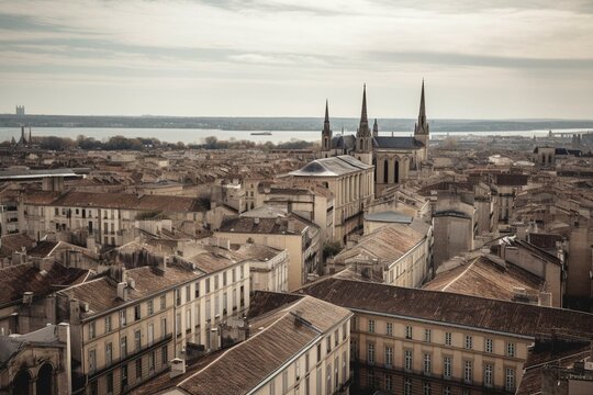 View of Bordeaux city skyline in France. Generative AI