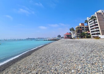 Obraz premium view of the rocky beach and turquoise sea of La Punta - Callao - Peru