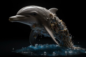 Dolphin featured on recycling logo. Generative AI