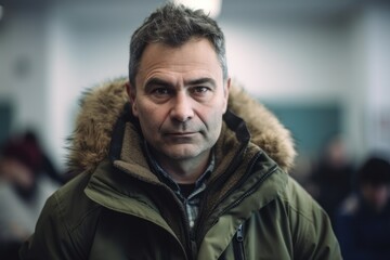 Fototapeta premium Portrait of a middle-aged man in a green jacket.