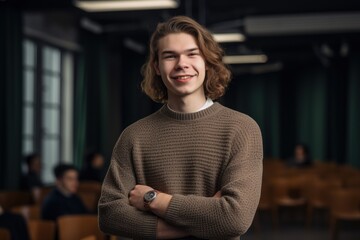 Fototapeta na wymiar Portrait of a smiling young man standing in a conference room.