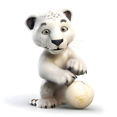 3D rendered illustration of a cute white leopard with a globe