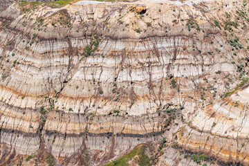 Drumheller rock stratifications close up, Dinosaur provincial park, Drumheller, Alberta, Canada.