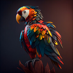 Colorful macaw parrot isolated on dark background. 3d illustration