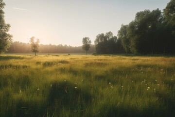 Rural landscape of verdant meadow. Generative AI