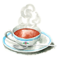 アナログ水彩ティーカップに注がれた熱い紅茶 - obrazy, fototapety, plakaty