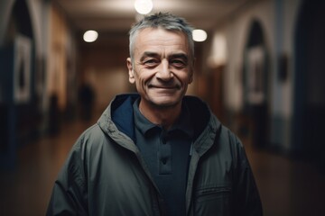 Fototapeta premium Portrait of a smiling senior man in the hallway of a hospital