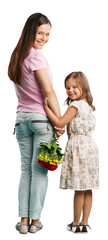 Mother holding hand of a daughter with flowers