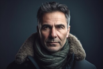 Obraz premium Portrait of a pensive man in a scarf and coat.