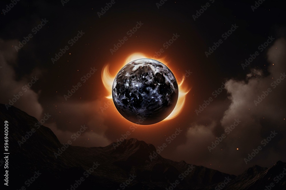 Wall mural an illustration of a total solar eclipse with the moon and sun. generative ai