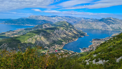 Fototapeta na wymiar Exploration from land and water of the Bay of Kotor on the Adriatic Sea, Montenegro