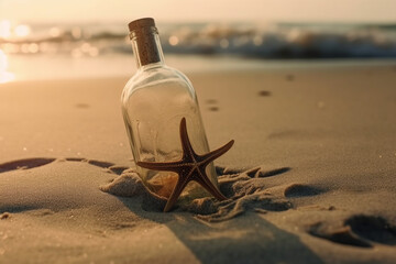 seaside bottle and starfish background
