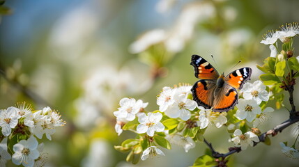 spring blossoms landscape with butterfly