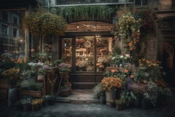 Fototapeta na wymiar Flower shop in Paris. Generative AI