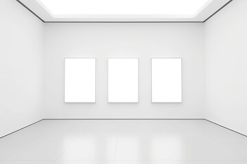 an empty room with minimalistic design featuring four windows and a white floor. Generative AI