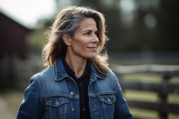 Portrait of a beautiful middle-aged woman in blue jeans jacket