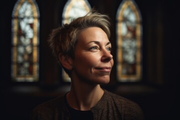 Portrait of a beautiful middle-aged woman in the church.