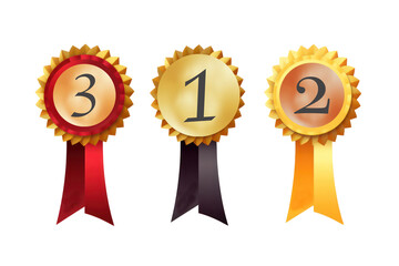 Fototapeta premium Triumph in Three Shades: Set of Gold, Silver, and Bronze Medals for Winners AI Generated