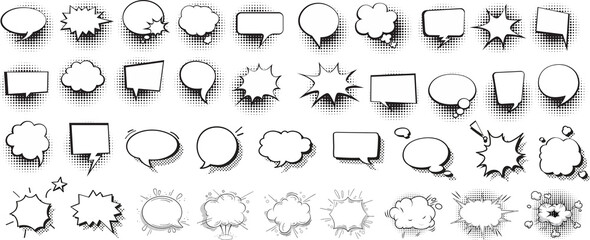 Obraz premium Retro empty comic speech bubbles set with black halftone shadows. Vintage design, pop art style - stock vector.