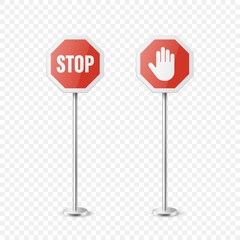 Stop. Vector White and Red Round Glossy Prohibition Stop Sign Icon Set - Warning, Danger Sign Frame Icon Closeup Isolated on White Background. Dangerous Plate Design Template of Road Sign, Front View