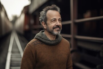 Fototapeta premium Portrait of a handsome middle-aged man in a brown sweater.