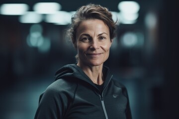 Obraz premium Portrait of smiling senior woman in sportswear at crossfit gym