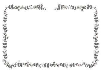 手描き植物線画モノクロイラストフレーム