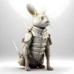 Rabbit in a suit of a medieval knight. 3D rendering