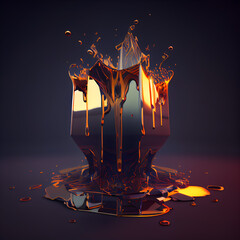 3d rendering of an old vase with broken glass and splashes of liquid.