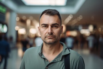 Portrait of handsome man looking at camera in the shopping mall.