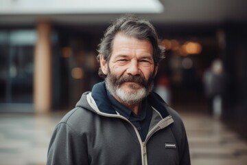Fototapeta premium Portrait of a senior man with gray hair and beard in the city.