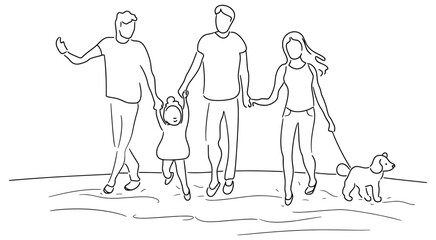 continuous line art of a happy family
