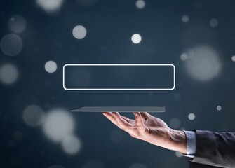 Artificial intelligence concept, human hand on background