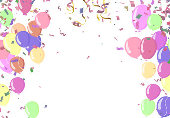 Festive card with flying balloons on a bright background, vector party, celebration for anniversary border