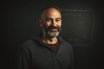 Obraz premium Portrait of a bearded man in front of a blackboard.