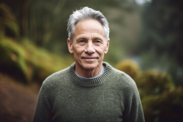 Portrait of senior man smiling at camera in a park on a sunny day